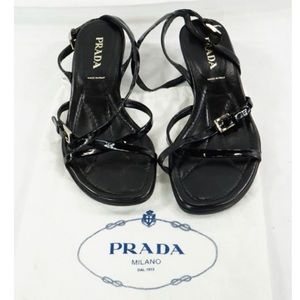 Black Prada Strappy Sandals w Kitten Heel Sz 6.5